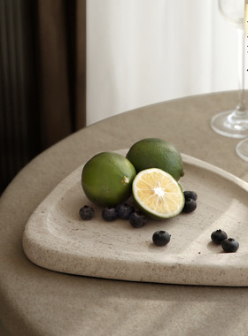 栗石极简轻奢大理石三角托盘样板房高级感零食置物盘桌面装饰果盘