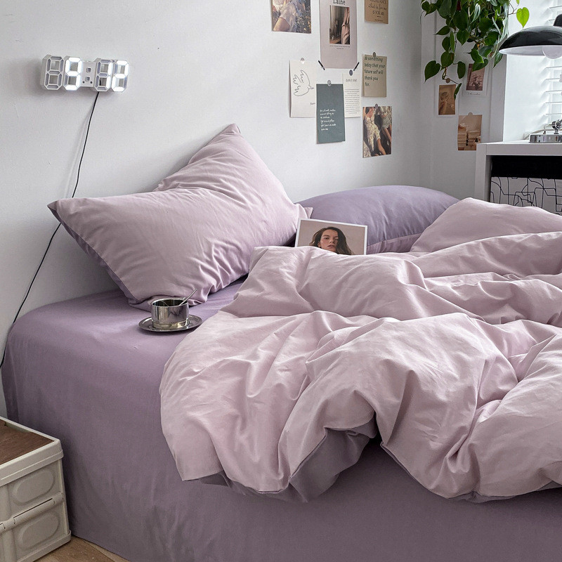 ins风床上四件套批发被套床单被罩三件套夏季南通纯色床笠款床品