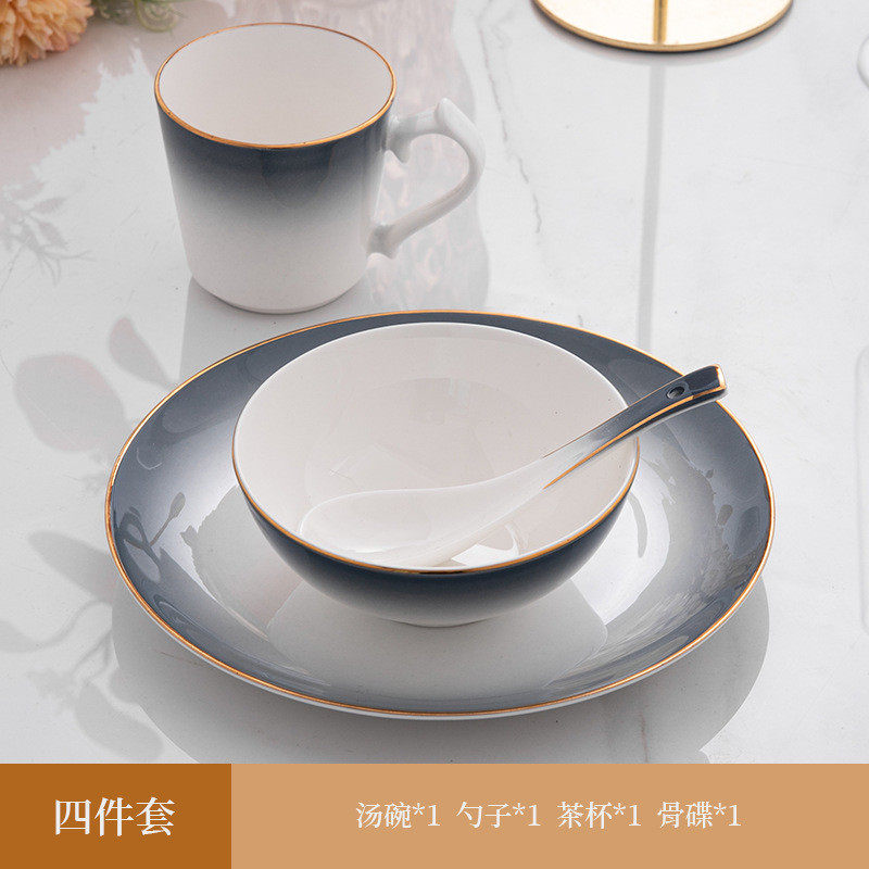 酒店骨瓷摆台包厢渐变灰色中式会所餐具套装饭店公司盘碗