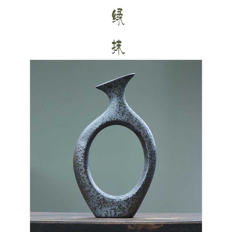 粗陶花器摆件新中式装饰空间艺术水培花瓶创意手工花艺花插刻制