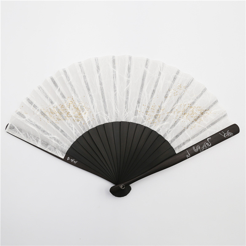 热销1vpk静莲扇子黑色洒金扇面苏州风寸折扇古风5白色夏天