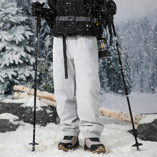 宽松硬壳滑雪裤男女防风防水羽绒冲锋裤抗寒东北零下冬季加厚裤