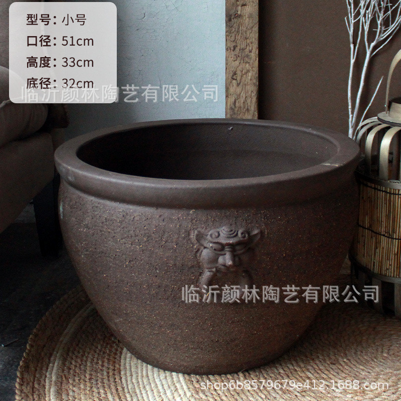 紫砂大缸花盆水养盆大大缸透气盆陶缸陶盆庭院盆大口径花盆土陶盆