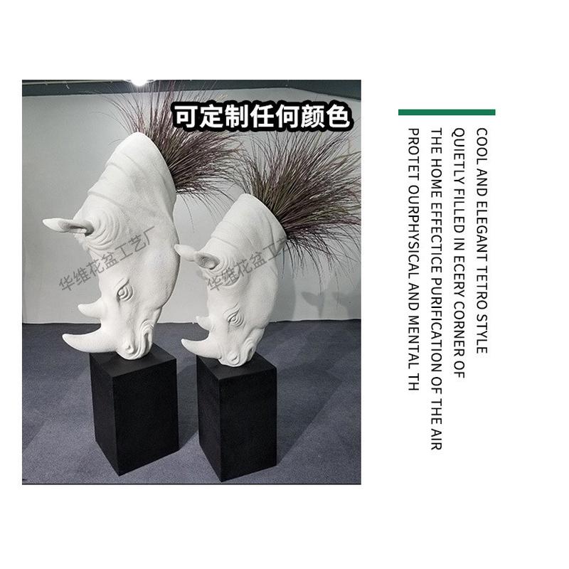 工厂直销户外犀牛头雕塑水泥园林大号花瓶客厅酒店玻璃钢花盆摆件