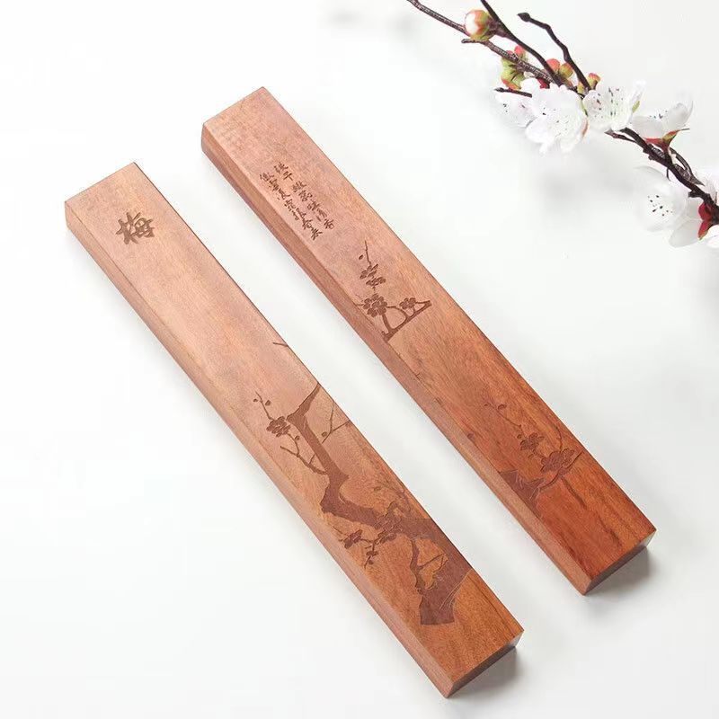 梅兰竹菊酸枝木镇尺30cm简约创意纸镇纸学生文房四宝压雕花批发