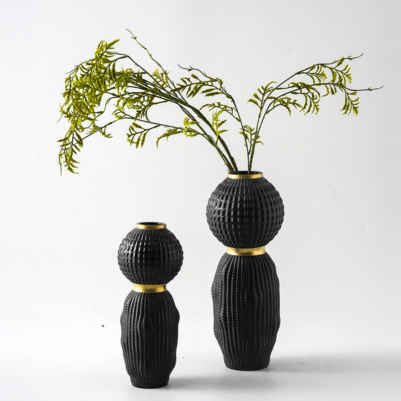 景德镇3D打印陶瓷花瓶黑金家居样板间软装异形干花器玄关桌面摆件