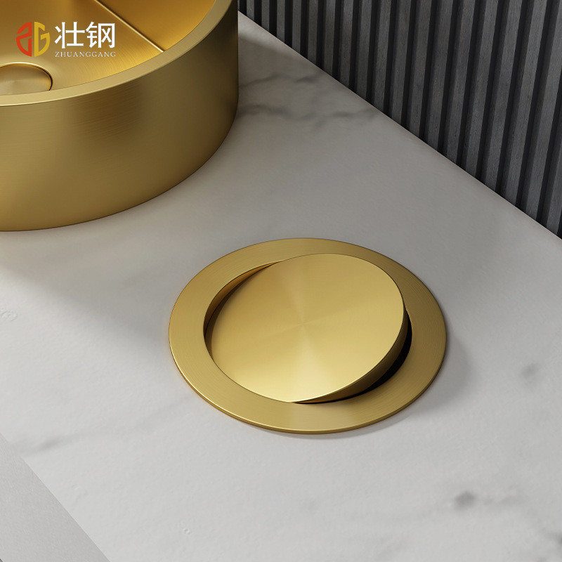 轻奢圆形不锈钢垃圾桶摇盖翻盖式金色带盖家用厨房卫生间厕所小号
