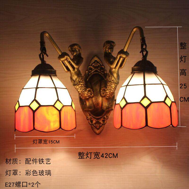 蒂凡尼2头化妆柜镜前灯暖光地中海梳妆台镜前灯3头玻璃壁灯灯具