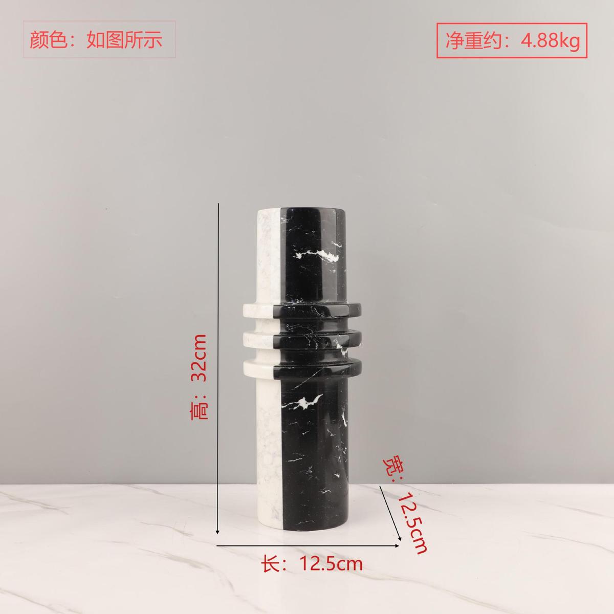 北欧创意侘寂风天然玄关拼接大理石干花花瓶黑白客厅软装家居饰品