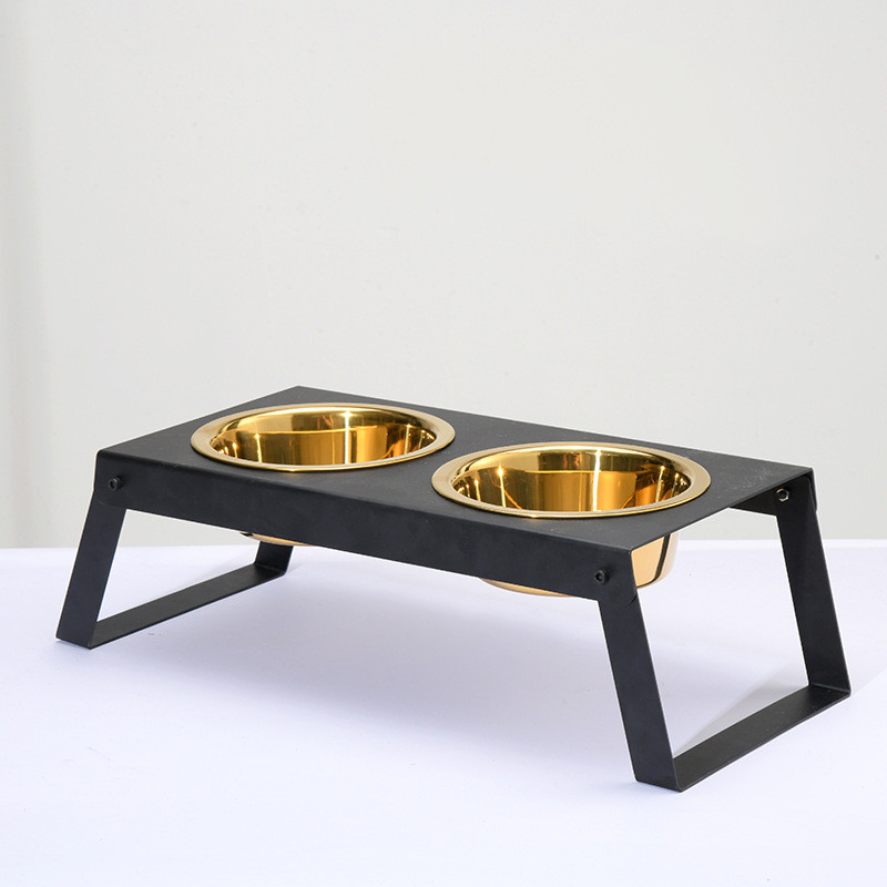 批发猫碗双碗铁艺双盆不锈钢狗食架狗盆宠物双碗支架狗食盆厂家