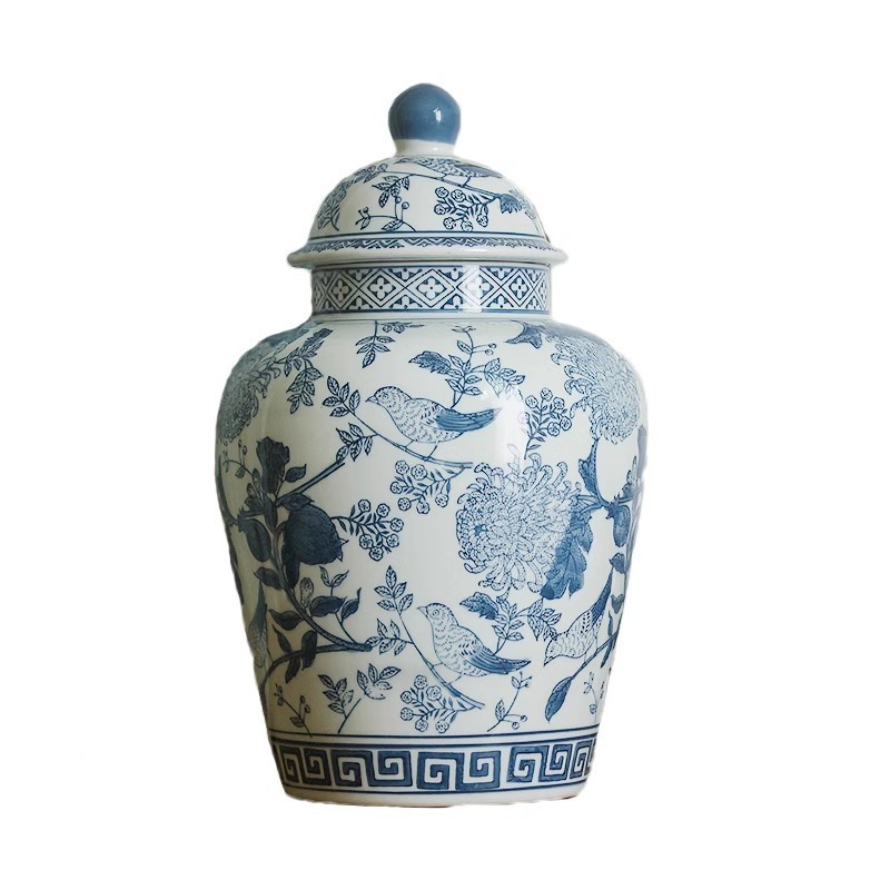 仿古手绘青花瓷花瓶摆件中式古香古色客厅水培插花花器储物罐