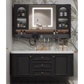 岩卫生间板热弯陶瓷盆浴室柜复古法式 组合橡木洗手脸盆洗漱台美式