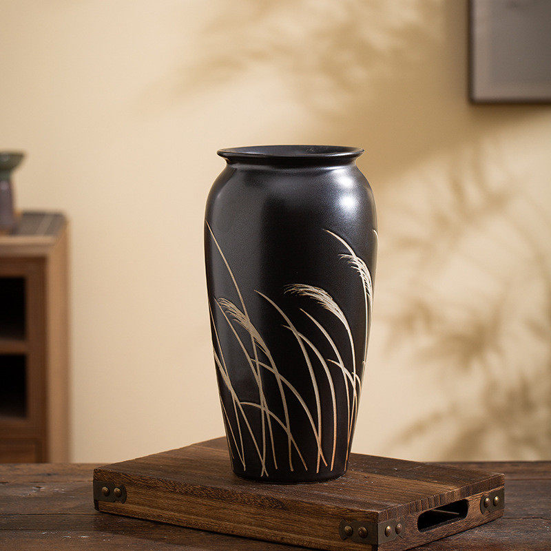 现代陶瓷花瓶花器家居装饰三件套摆件景德镇小众客厅插花玄关黑色,鲜花速递/花卉仿真/绿植园艺,花盆,淘宝优惠券,粉丝福利购,淘宝优惠卷