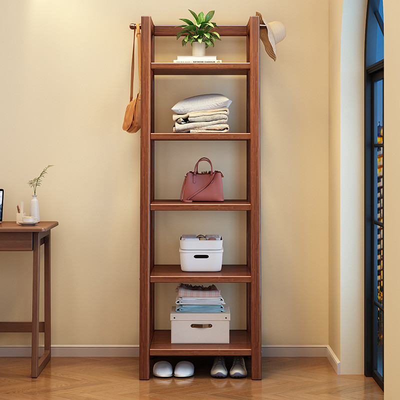 全实木衣帽架落地卧室家用挂衣架简约晾衣架床尾梯形收纳架置物架