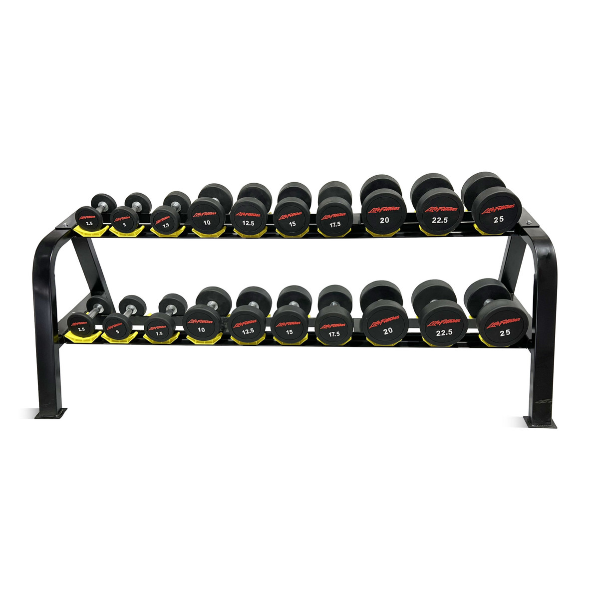 批发健身房商用圆头哑铃套装钢制内芯架子组合十对圆钢胶包哑铃