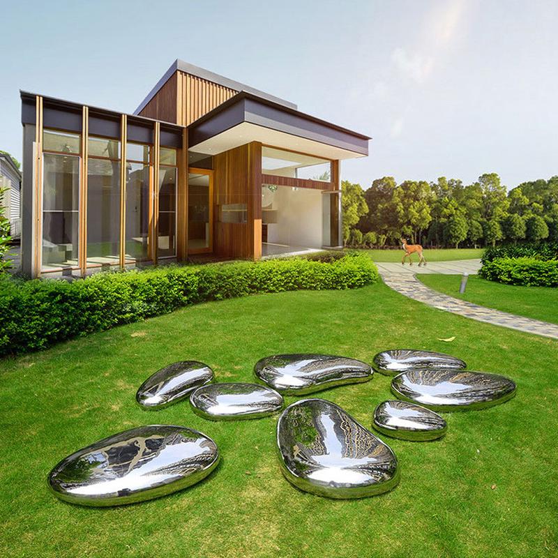 不锈钢鹅卵石坐凳户外铁艺镜面椅子座椅公园小区广场异形景观摆件