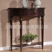 美式 实木玄关桌定制家具复古做装 饰原木橡木雕花半圆形储物柜旧桌