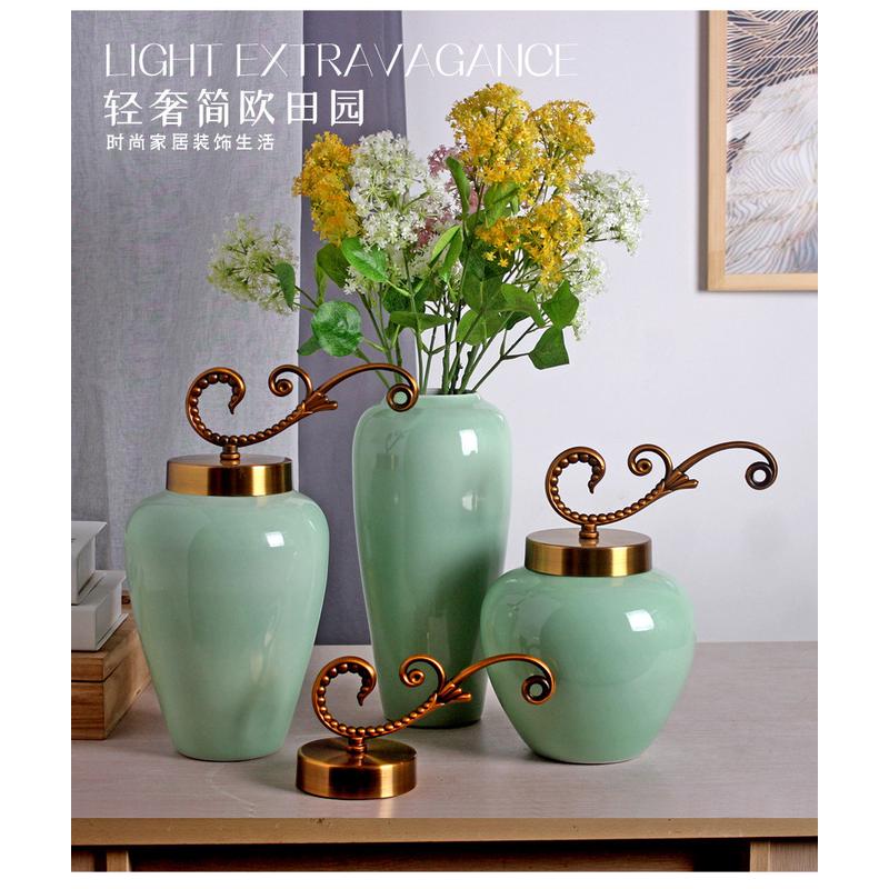 景德镇花瓶摆件带盖陶瓷现代简约客厅创意家居插花器软装酒柜饰品