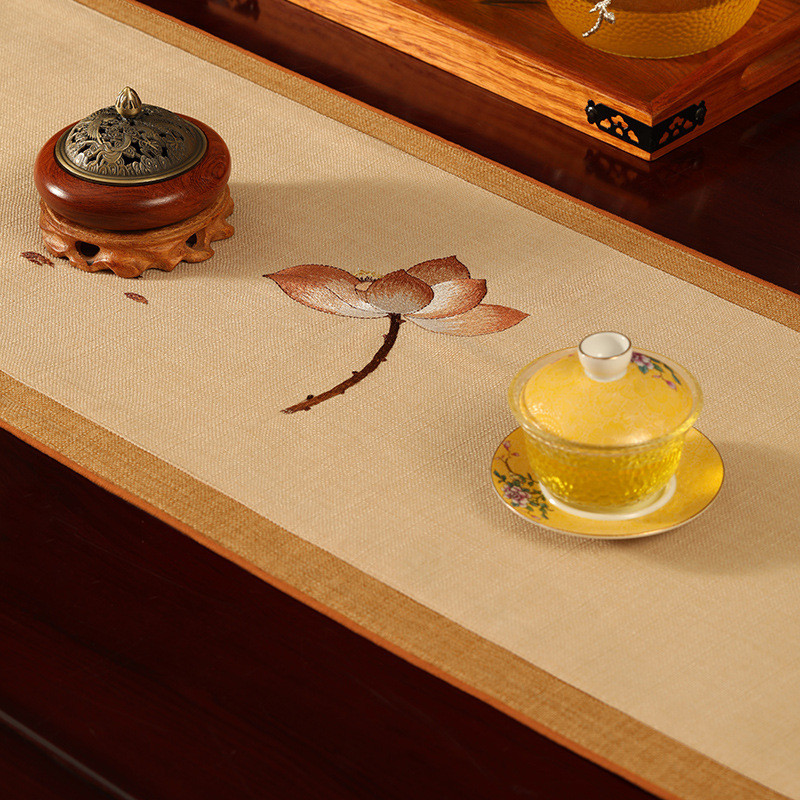 桌旗中式禅意茶台茶席防水茶桌垫布茶几布新中式布艺长条茶旗