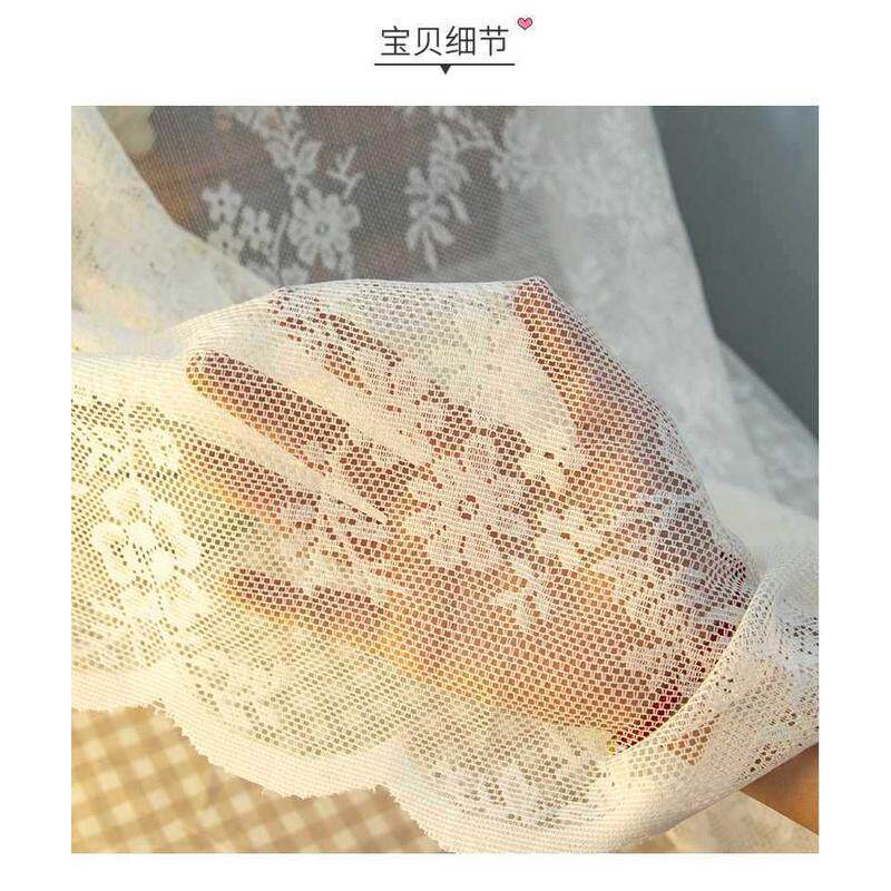 帘韩式蕾丝门帘厨房半帘短帘隔断帘白色纱帘穿杆免打孔送伸缩杆