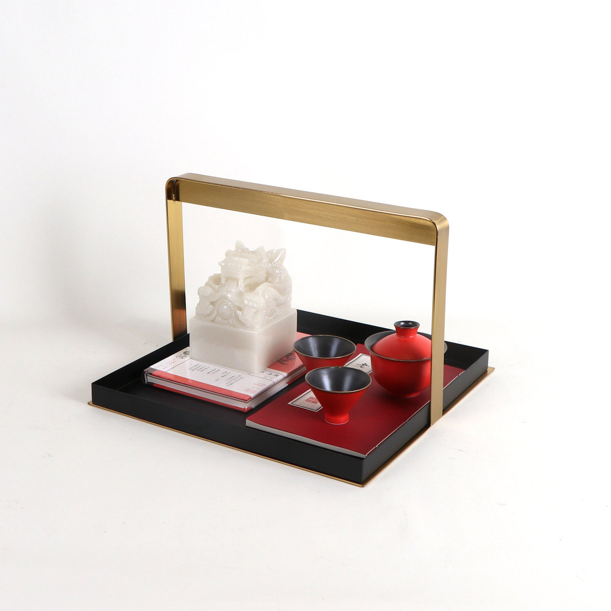 新中式金属提篮托盘软装盒铁艺摆件样板房间客厅茶几提盒分格饰品