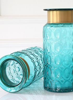 水彩创意现代简约铜圈玻璃花瓶 美式北欧卧室花店插花软装饰品