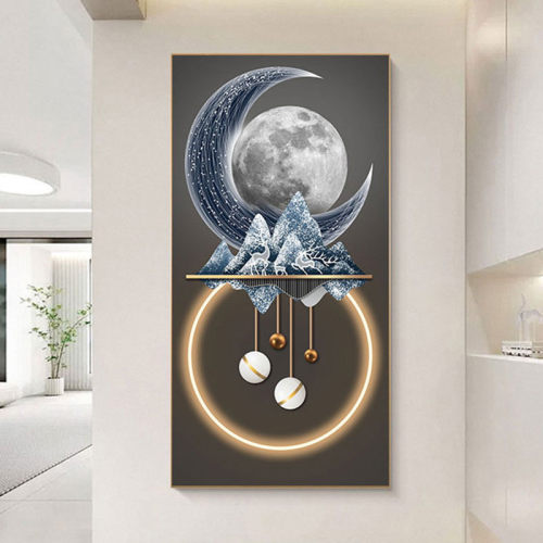 客厅背景墙轻奢创意月亮麋鹿入户玄关装饰画过道壁画现代走廊挂画