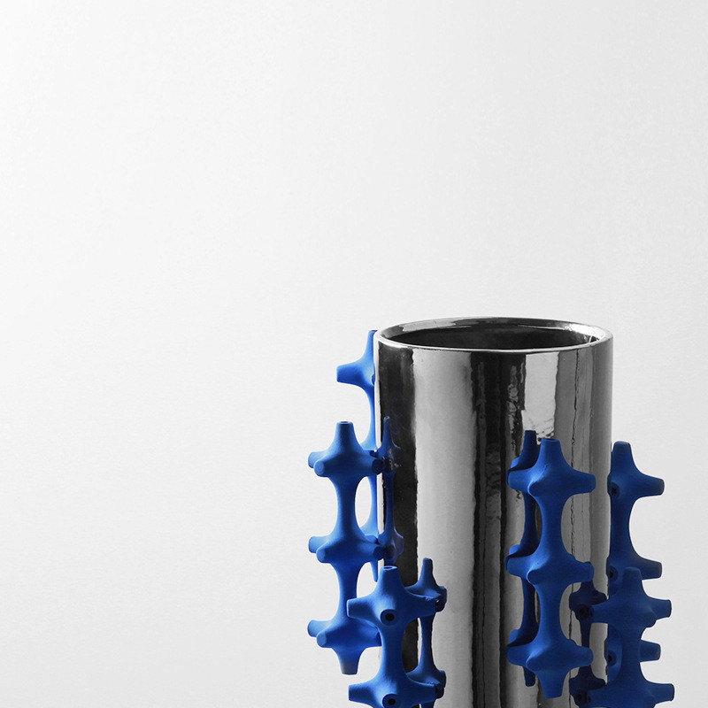 热销现代轻奢抽象陶瓷花器摆件样板间售楼处家居花瓶艺术银色软装