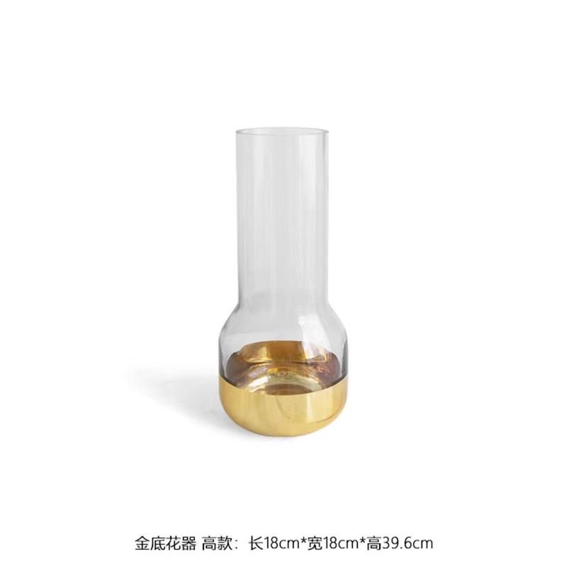 金色轻奢北欧创意设计花瓶摆件客厅插花家居简约玻璃装饰软装花器