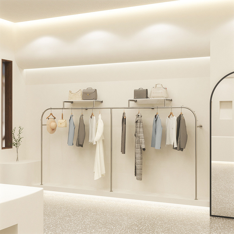 服装店展示架男女装不锈钢银色挂衣架落地式陈列道具童女装店货架