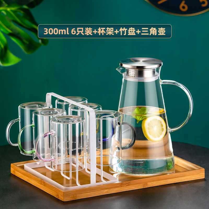 茶杯套装玻璃杯带把手柄耐热透明家庭喝水杯子客厅彩色家用待客