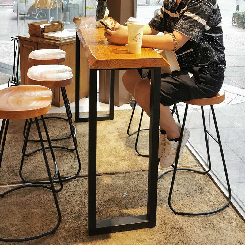 实木大板吧台桌水吧奶茶店桌椅组合酒吧台靠墙桌桌酒吧家用高脚桌