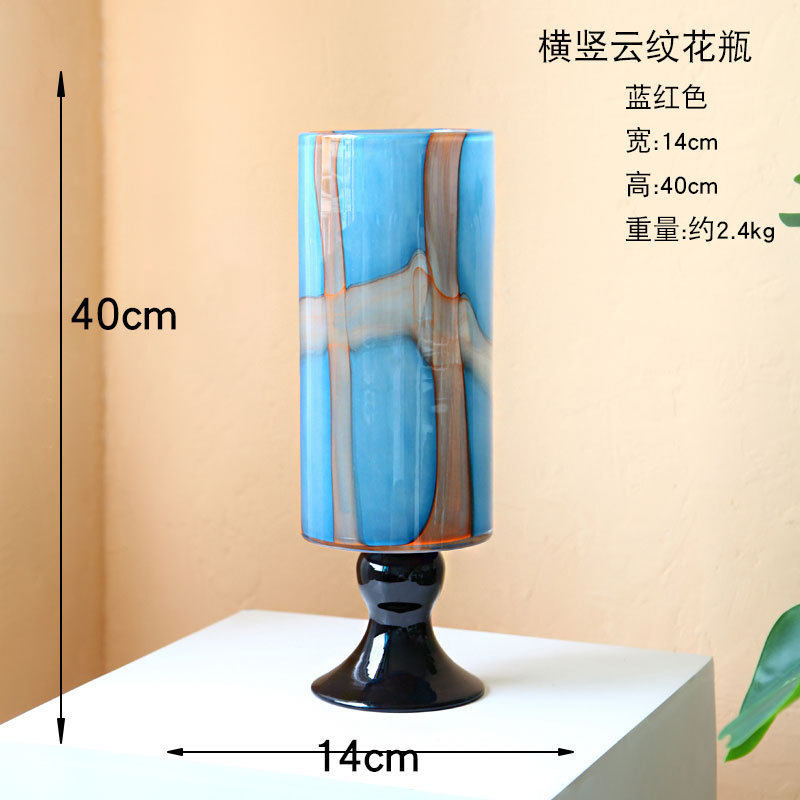 艺术琉云纹彩色璃花瓶客厅玄关高脚玻璃花器高级感中古装饰摆件,家居饰品,装饰摆件,淘宝优惠券,粉丝福利购,淘宝优惠卷