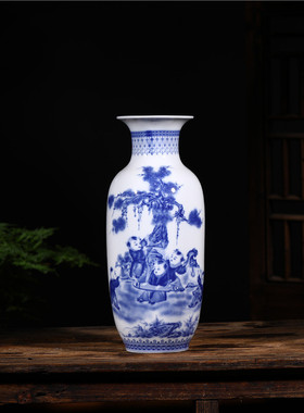 景德镇陶瓷器装饰品摆件青花瓷富贵竹大花瓶中式家居客厅插花仿古
