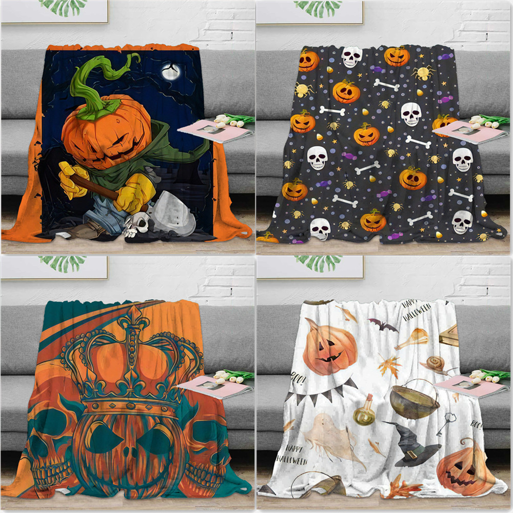 万圣节系列3D数码印花方形法兰绒毛毯双层舒棉绒儿童盖毯披肩坐毯