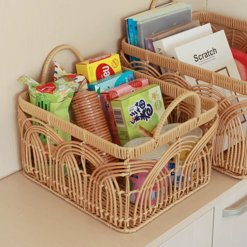 藤编筐衣物框菜篮子塑料编织收纳篮大号脏衣篮卫生间防可水手提篮