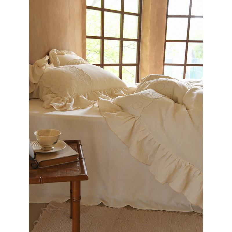 法式复古蕾丝花边全棉双层纱四件套浪漫宽边风民宿蕾丝少女被套