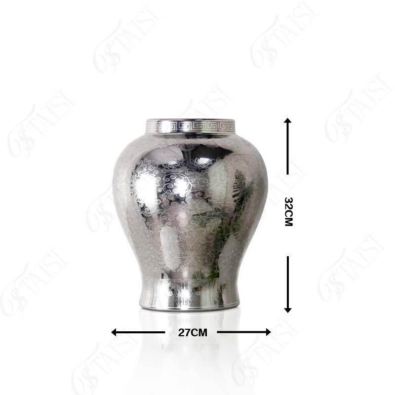 轻奢陶瓷罐电镀银色摆件客厅花瓶玄关花插假花水培装饰花器瓶子