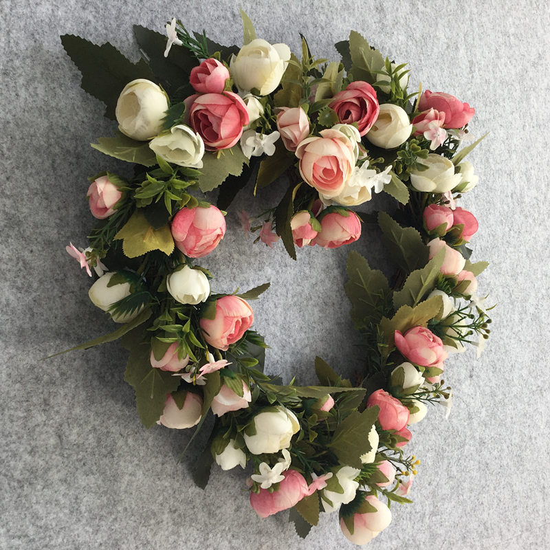 热销厂家批发布花环心形花环婚房装饰门环绢花仿真玫瑰花花节日装