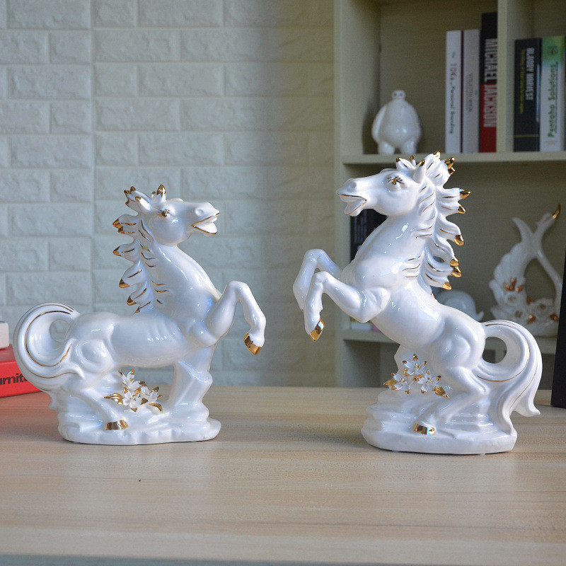 马年捏花陶瓷工艺品 办公室书柜客厅摆件装饰品开业结婚招财送礼