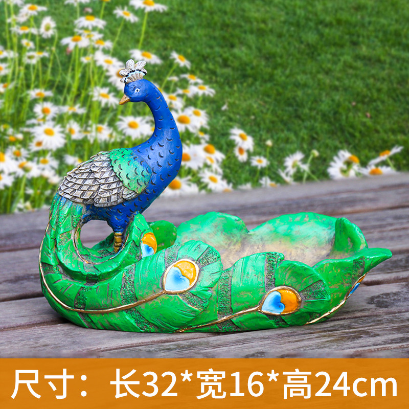 4txn户外花园动物孔雀树脂托盘摆件办公桌茶几果盘庭院阳台装