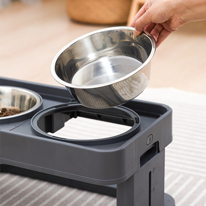 高度可调节折叠盆双碗升降塑料宠物双碗狗碗不锈钢碗喂食宠物食碗
