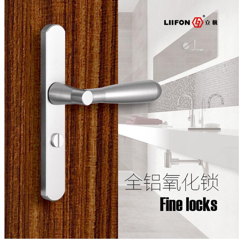 铝合金洗手间锁卫生间门平开门门执手锁黑色单舌厕所门把手125孔