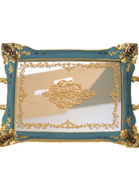 北欧轻奢风家居镜面装饰品咖啡厅奶茶店树脂桌面托盘收纳摆件