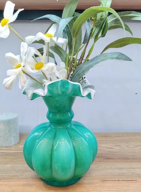 创意玻璃花瓶餐桌琉璃芬顿装饰花器中古插花高级复古南瓜玻璃花瓶