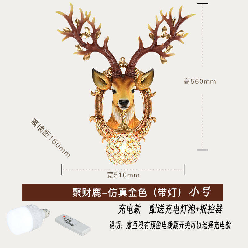 s祳2个性创意鹿角壁灯北欧客厅电视墙背景墙床头招财鹿头墙壁灯装