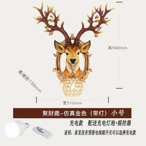 s祳2招财鹿角北欧壁灯客厅电视墙背景墙床头个性创意鹿头墙壁灯装