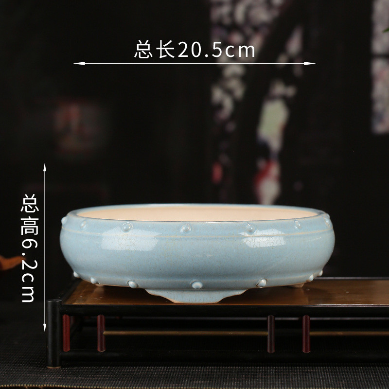 宜兴釉水紫砂花盆批发简约桌面圆形三足装饰盆景文竹多肉植物yz59