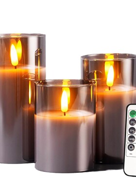 led电子蜡烛灰色管浪漫仿真火焰圣诞聚会婚庆家居玻璃杯装饰摆件