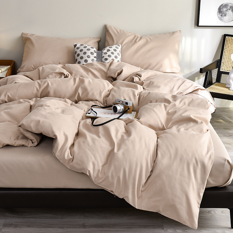 黑色磨毛水洗棉床上四件套被套床单被罩三件套双面磨毛宿舍4件套